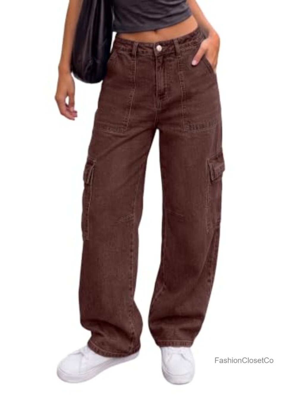 Wide Leg Baggy Barrel Jeans Low Stretch Denim Cargo Pants Utility Trousers